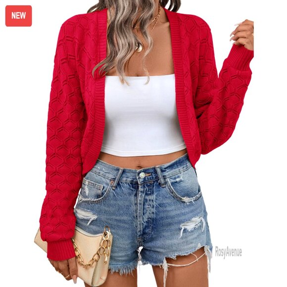 Cropped Cardigan Open Front Long Sleeve Knit Sweater Chic Casual Y2K